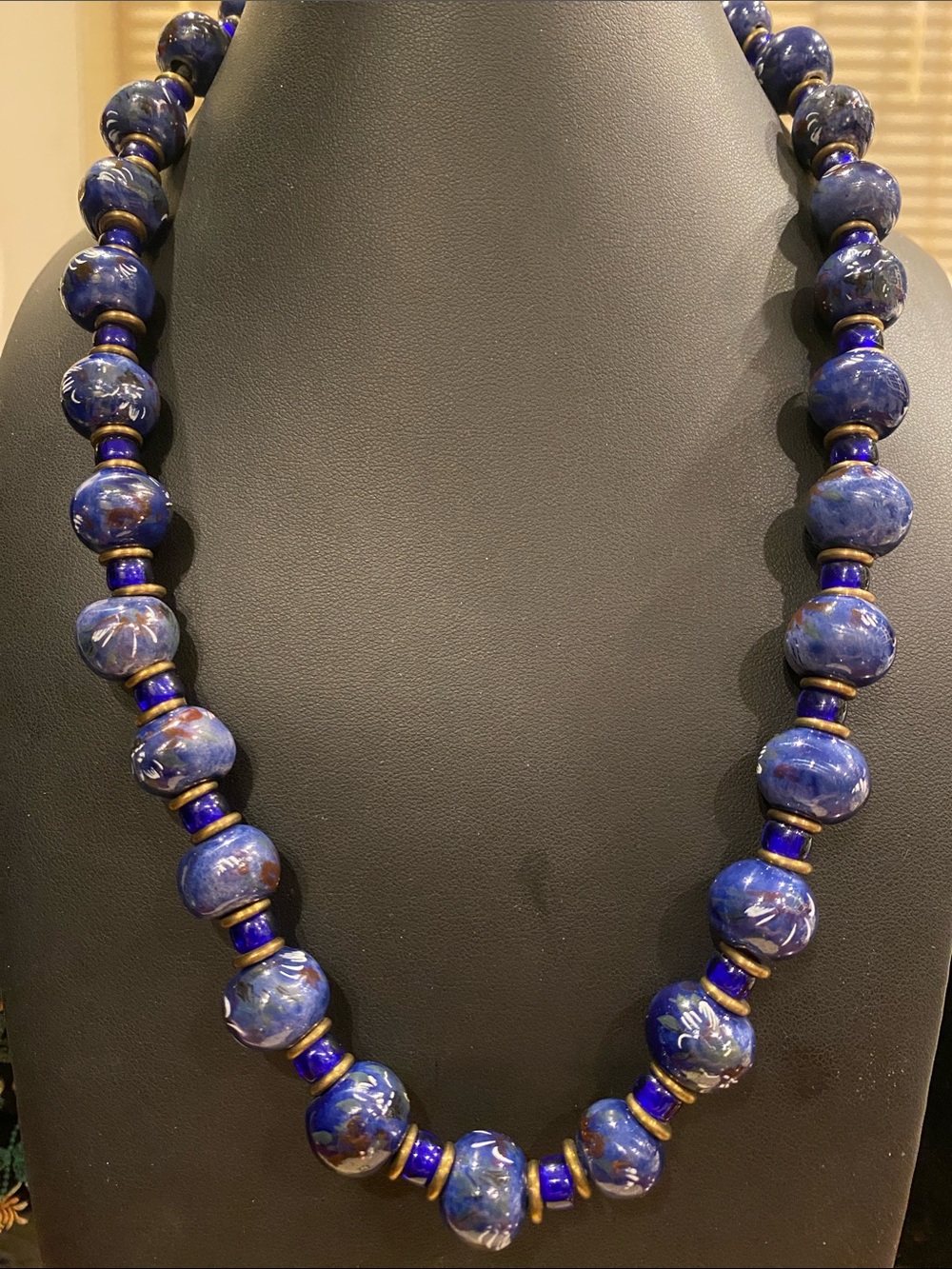 Cobalt -Blue Art Glass Beaded Necklace